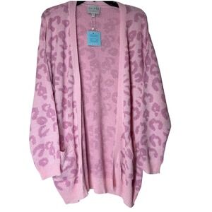 HAYDEN LA Wild Nights Leopard Animal Pink Open Cardigan Sweater Women S‎ M Girly
